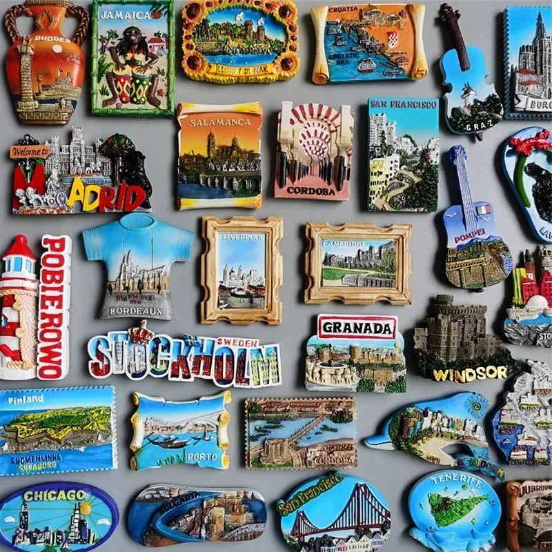 Fridge magnets Pompeii Italy GRAZ Austria Cordora Mardrid Croatia Bordeaux Liverpool Stockholm Sweden Porto Bulgaria Chicago USA - Grand Goldman