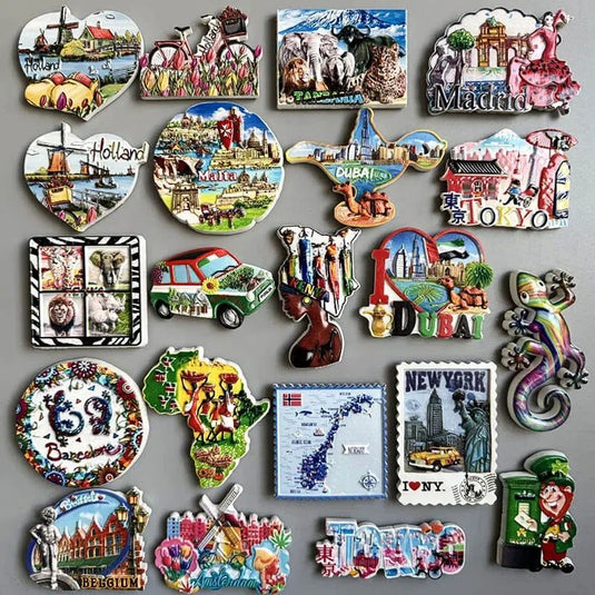 Fridge magnets Tourist Souvenir Magnetic Sticker Spain Ireland Norway Holland Dubai Japan Kenya Belgium Tanzania Malta New York - Grand Goldman