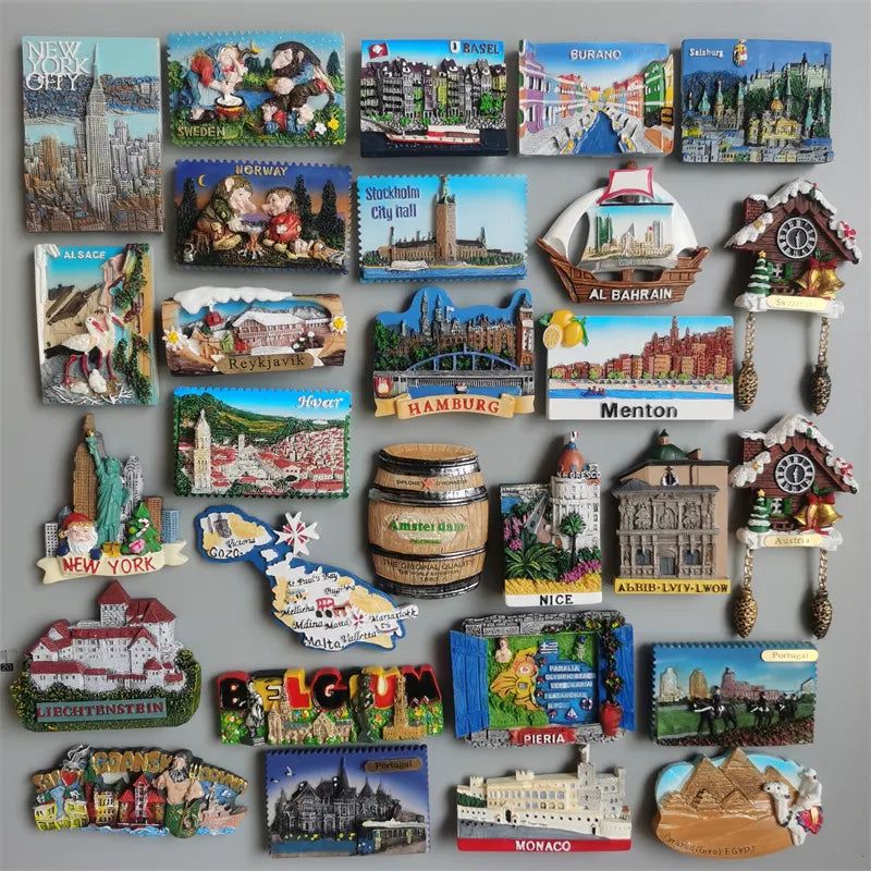 Fridge magnets tourist souvenir Switzerland Reykjavik Iceland Belgium BAHRAIN New York Norway Sweden Refrigerator Stickers - Grand Goldman