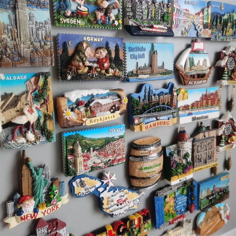 Fridge magnets tourist souvenir Switzerland Reykjavik Iceland Belgium BAHRAIN New York Norway Sweden Refrigerator Stickers - Grand Goldman