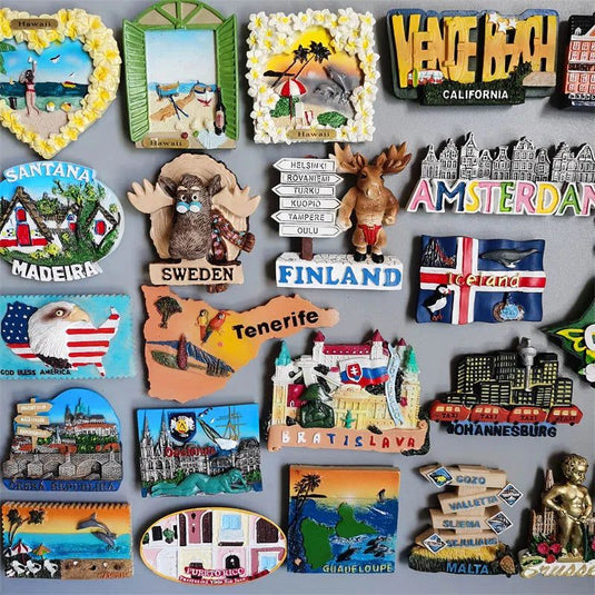 Fridge Magnets of Sweden Johannesburg CANCUN Mexico Hawaii  American Iceland Finland Tenerife California Toledo Collection Decor - Grand Goldman