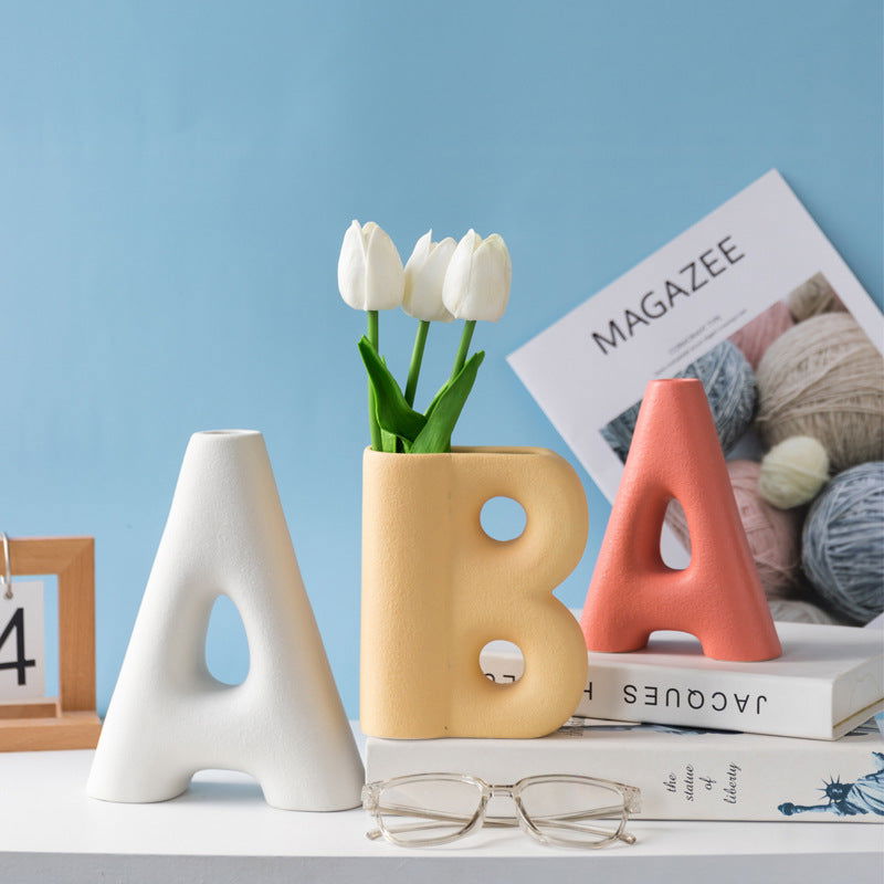 Frosted Letters AB Ceramic Vase Decoration European Retro Large-caliber Matte - Grand Goldman