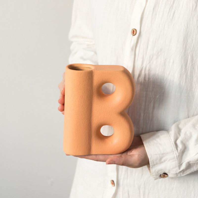 Frosted Letters AB Ceramic Vase Decoration European Retro Large-caliber Matte - Grand Goldman
