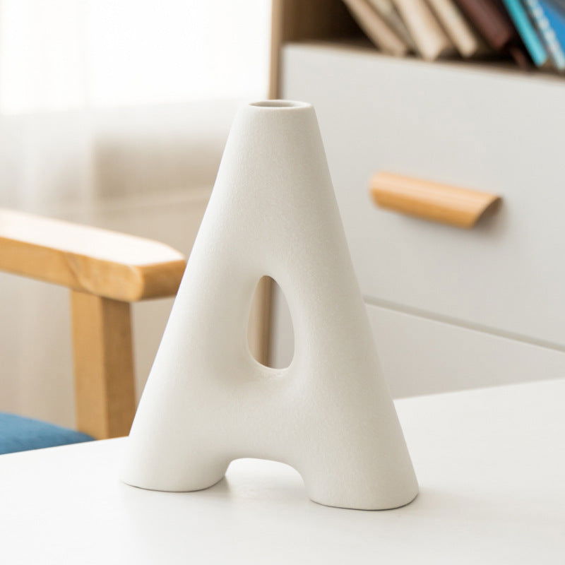 Frosted Letters AB Ceramic Vase Decoration European Retro Large-caliber Matte - Grand Goldman