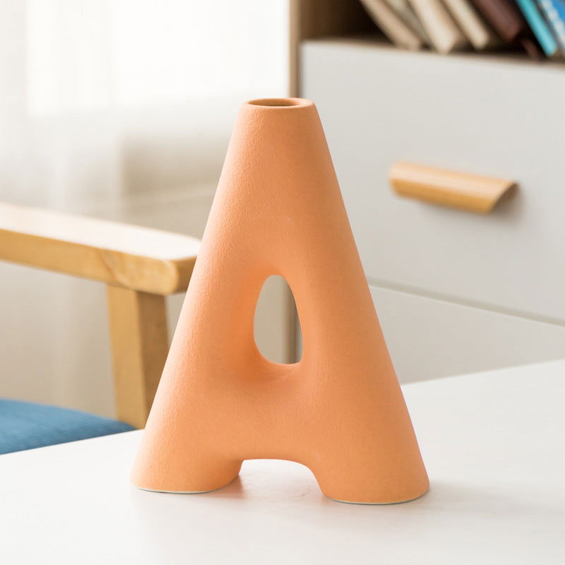 Frosted Letters AB Ceramic Vase Decoration European Retro Large-caliber Matte - Grand Goldman