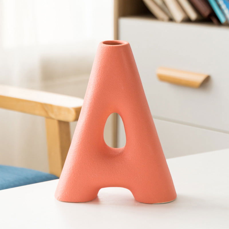 Frosted Letters AB Ceramic Vase Decoration European Retro Large-caliber Matte - Grand Goldman