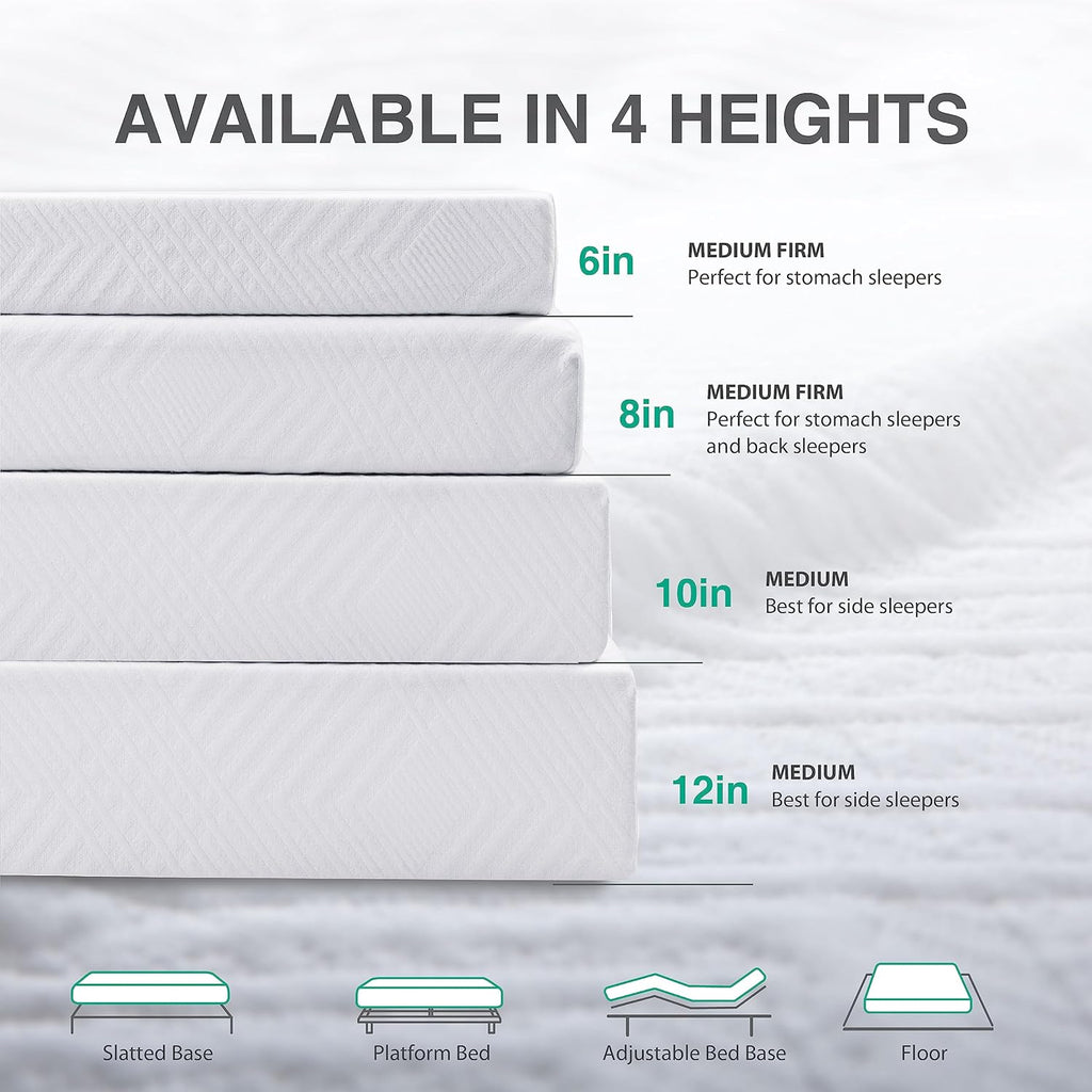 Full Mattress - 8 Inch Green Tea Memory Foam Mattress- Full Mattress in a Box - CertiPUR-US Certified Fiberglass Free Mattress - Gel Layer - Medium Firm - 54"x75" - Grand Goldman