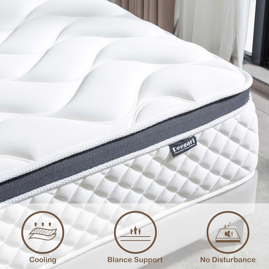 Full Mattress,10 Inch Full Size Mattress in a Box,Gel Memory Foam and Innerspring Hybrid Mattress with Individual Pocket Spring for Motion Isolation,Pressure Relief,Medium Firm Feel - Grand Goldman