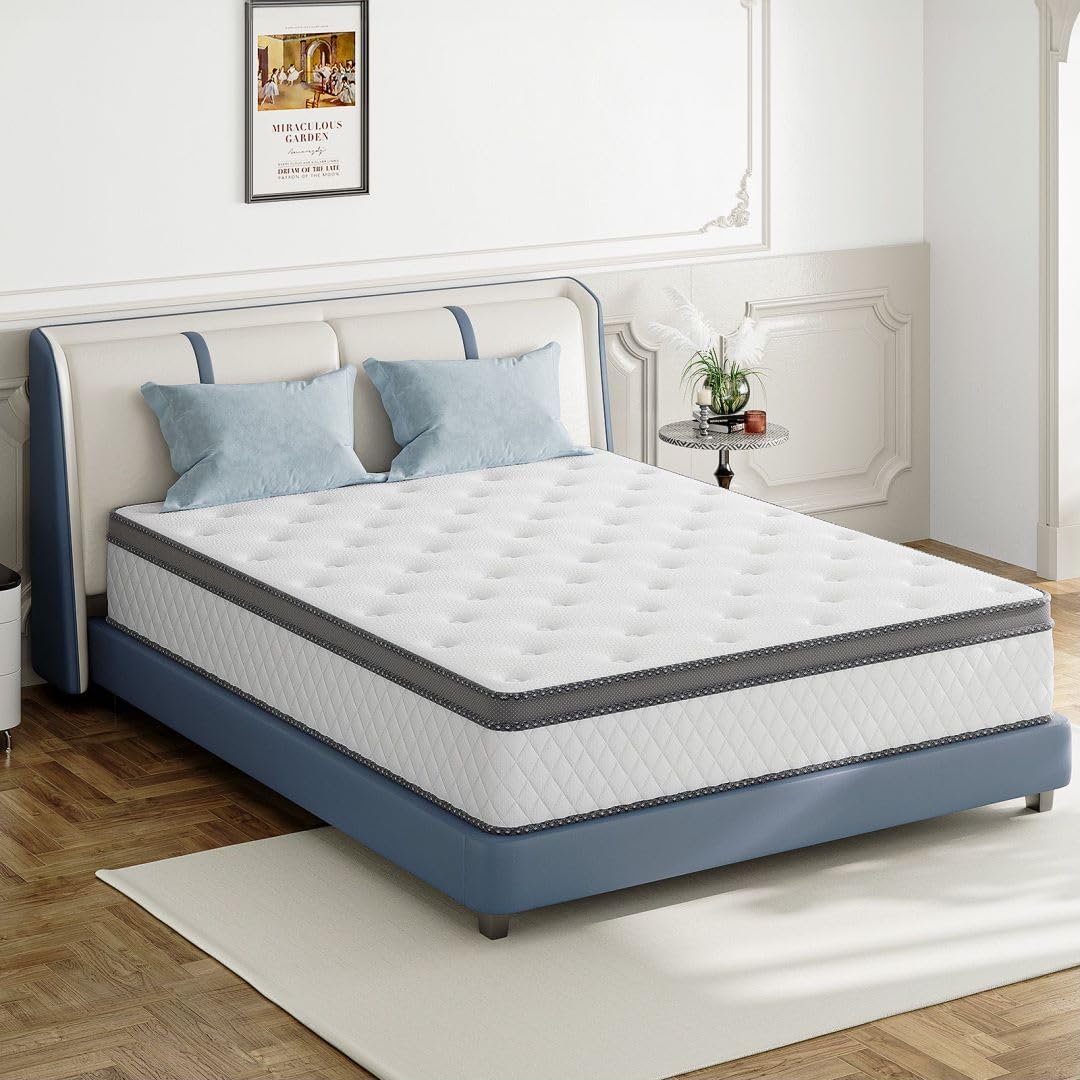 Full Mattress, 10 Inch Medium Firm Hybrid Mattress with Bamboo Charcoal Gel Memory Foam and Pocketed Springs, Full Size Mattress in a Box with Pressure Relief and Support, CertiPUR-US Certified - Grand Goldman