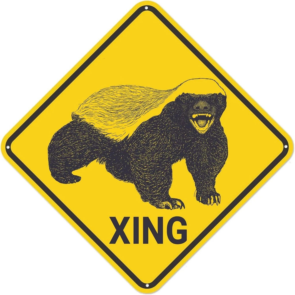 Funny Metal Tin Sign Bear Panda Turtle Mouse Xing Caution Crossing Sign Wildlife Gift for Indoor Outdoor Wall Decor Square Sign - Grand Goldman