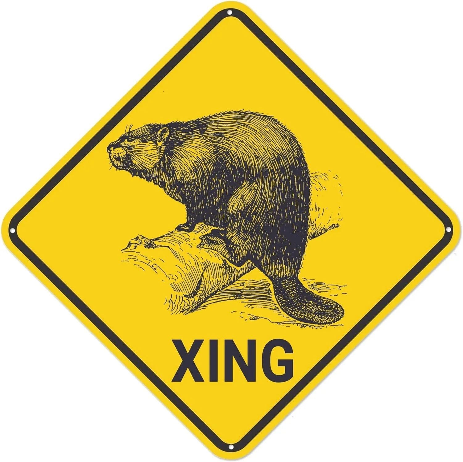 Funny Metal Tin Sign Bear Panda Turtle Mouse Xing Caution Crossing Sign Wildlife Gift for Indoor Outdoor Wall Decor Square Sign - Grand Goldman
