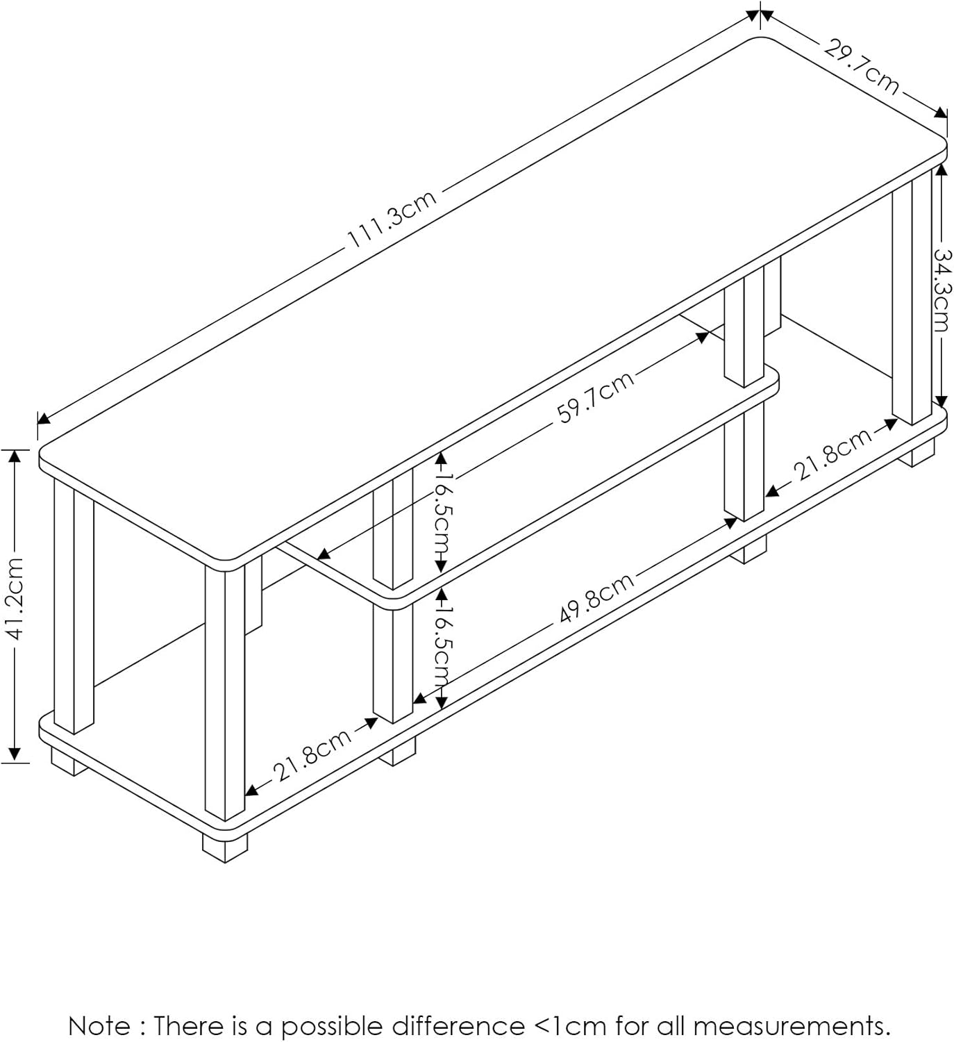 Furinno ‎20 Pounds Turn-N-Tube No Tools 3D 3-Tier Entertainment TV Stand up to 50 inch TV, Square Tubes, Americano/Black - Grand Goldman