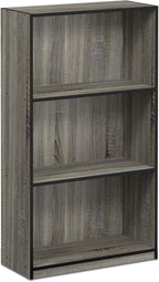 Furinno Basic 3-Tier Bookcase Storage Shelves, French Oak Grey - Grand Goldman