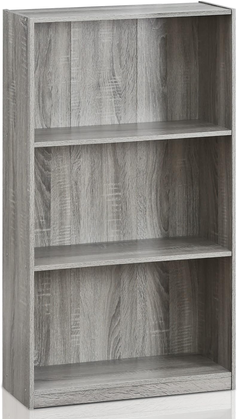 Furinno Basic 3-Tier Bookcase Storage Shelves, French Oak Grey - Grand Goldman