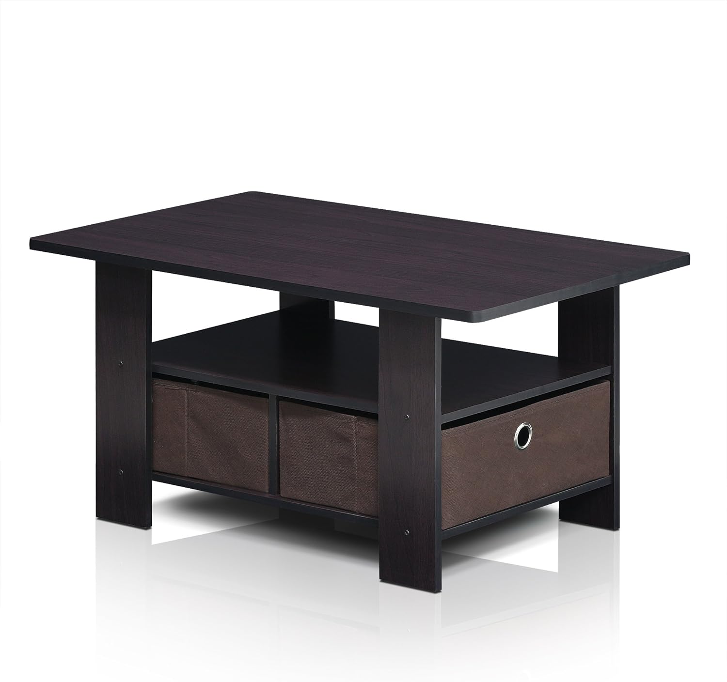 Furinno Coffee Table with Bins, Dark Brown/Black - Grand Goldman