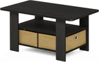 Furinno Coffee Table with Bins, Dark Brown/Black - Grand Goldman