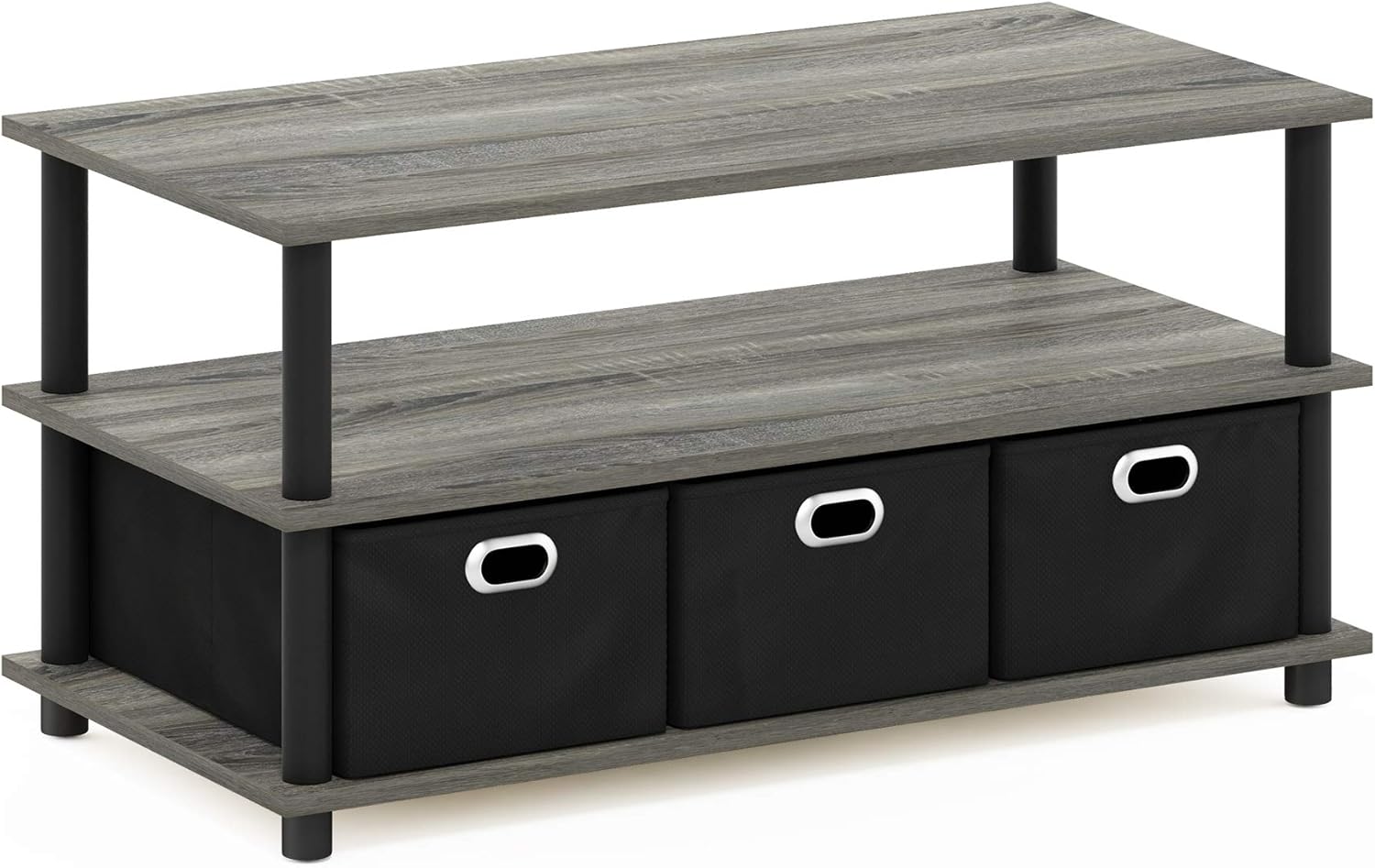 Furinno Coffee Table with Bins, Dark Brown/Black - Grand Goldman