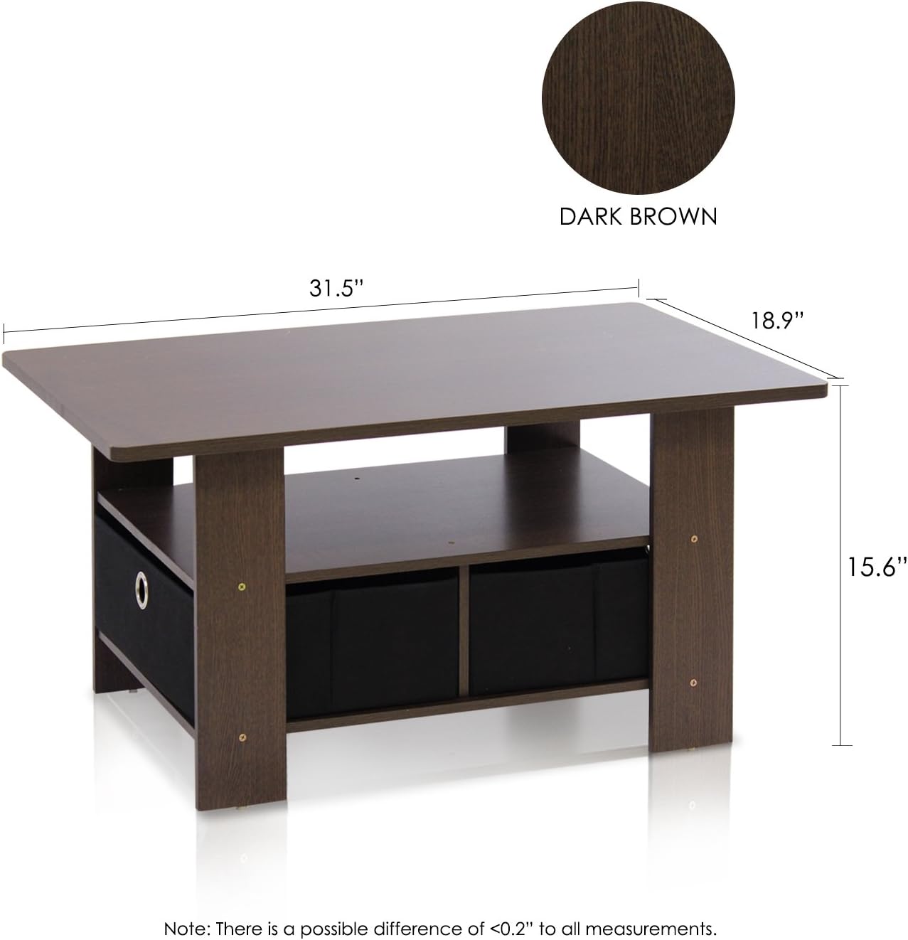 Furinno Coffee Table with Bins, Dark Brown/Black - Grand Goldman