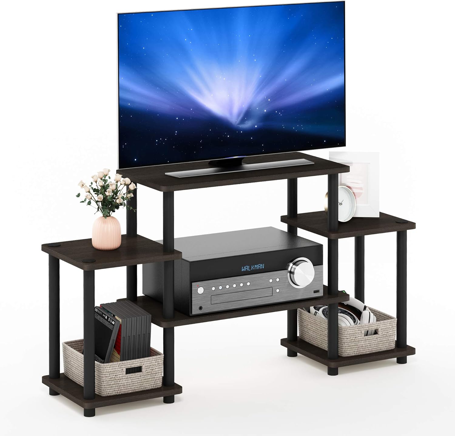 Furinno JAYA Simple Design Corner TV Stand, Espresso/Black - Grand Goldman
