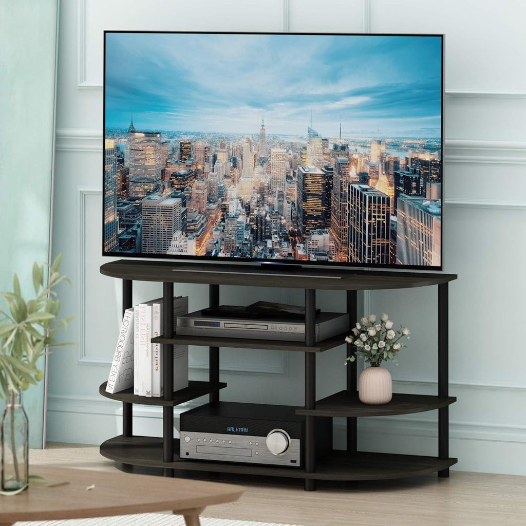 Furinno JAYA Simple Design Corner TV Stand, Espresso/Black - Grand Goldman