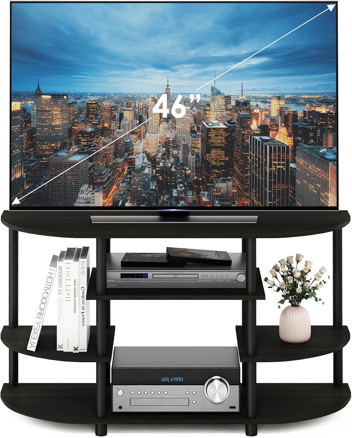 Furinno JAYA Simple Design Corner TV Stand, Espresso/Black - Grand Goldman