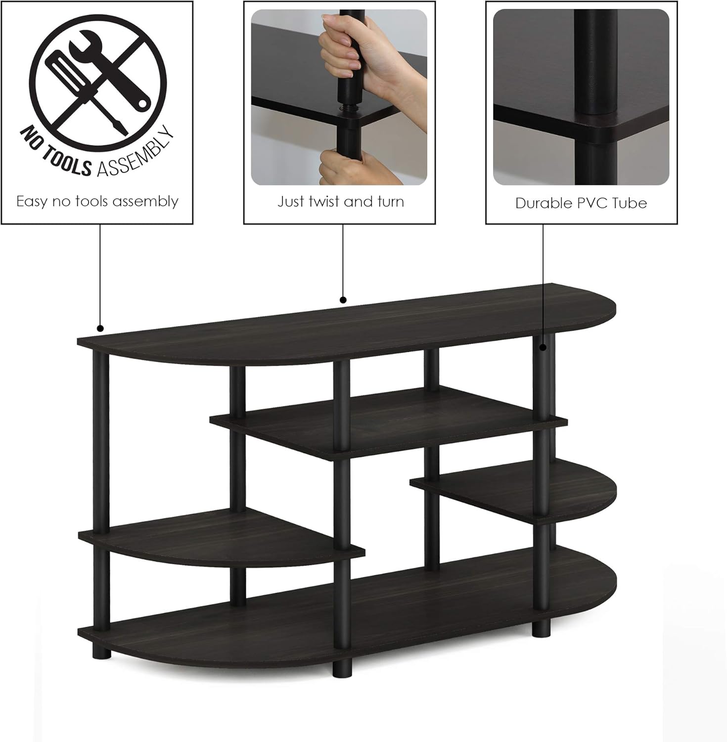 Furinno JAYA Simple Design Corner TV Stand, Espresso/Black - Grand Goldman