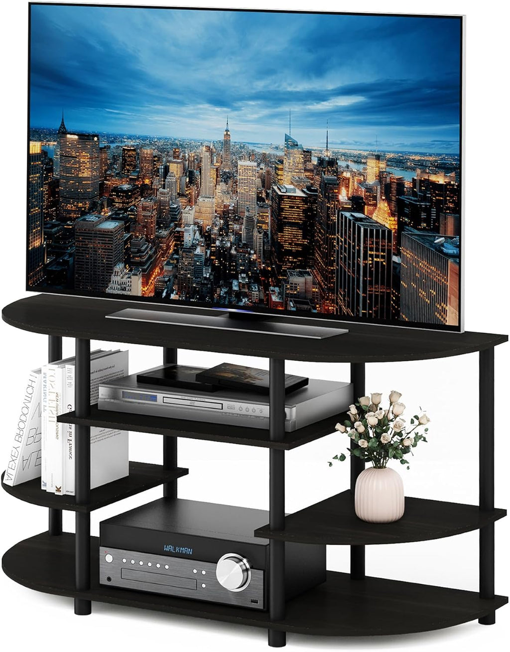 Furinno JAYA Simple Design Corner TV Stand, Espresso/Black - Grand Goldman