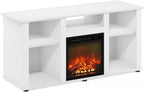 Furinno Jensen Entertainment Center Stand with Fireplace for TV up to 55 Inch, Americano, Corded Electric, Adjustable - Grand Goldman