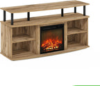 Furinno Jensen Entertainment Center Stand with Fireplace for TV up to 55 Inch, Americano, Corded Electric, Adjustable - Grand Goldman