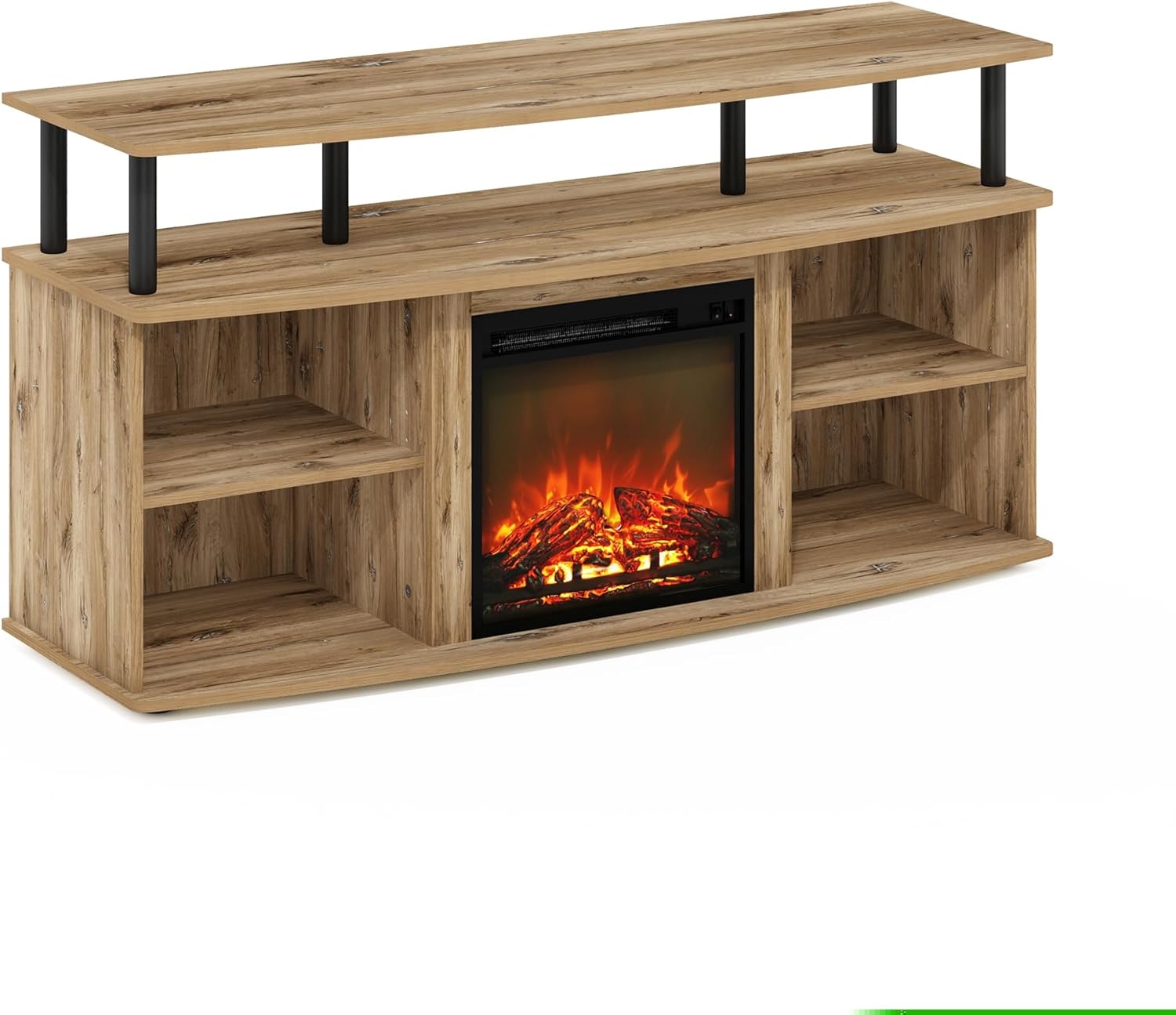 Furinno Jensen Entertainment Center Stand with Fireplace for TV up to 55 Inch, Americano, Corded Electric, Adjustable - Grand Goldman