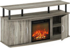Furinno Jensen Entertainment Center Stand with Fireplace for TV up to 55 Inch, Americano, Corded Electric, Adjustable - Grand Goldman