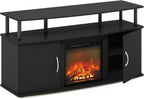 Furinno Jensen Entertainment Center Stand with Fireplace for TV up to 55 Inch, Americano, Corded Electric, Adjustable - Grand Goldman