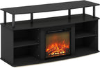 Furinno Jensen Entertainment Center Stand with Fireplace for TV up to 55 Inch, Americano, Corded Electric, Adjustable - Grand Goldman