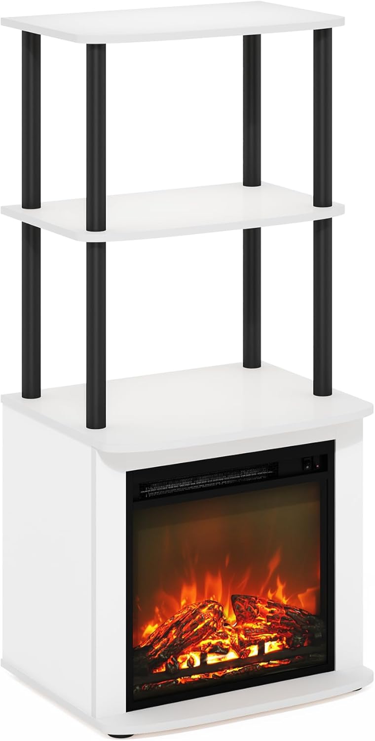 Furinno Jensen Entertainment Center Stand with Fireplace for TV up to 55 Inch, Americano, Corded Electric, Adjustable - Grand Goldman