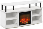 Furinno Jensen Entertainment Center Stand with Fireplace for TV up to 55 Inch, Americano, Corded Electric, Adjustable - Grand Goldman