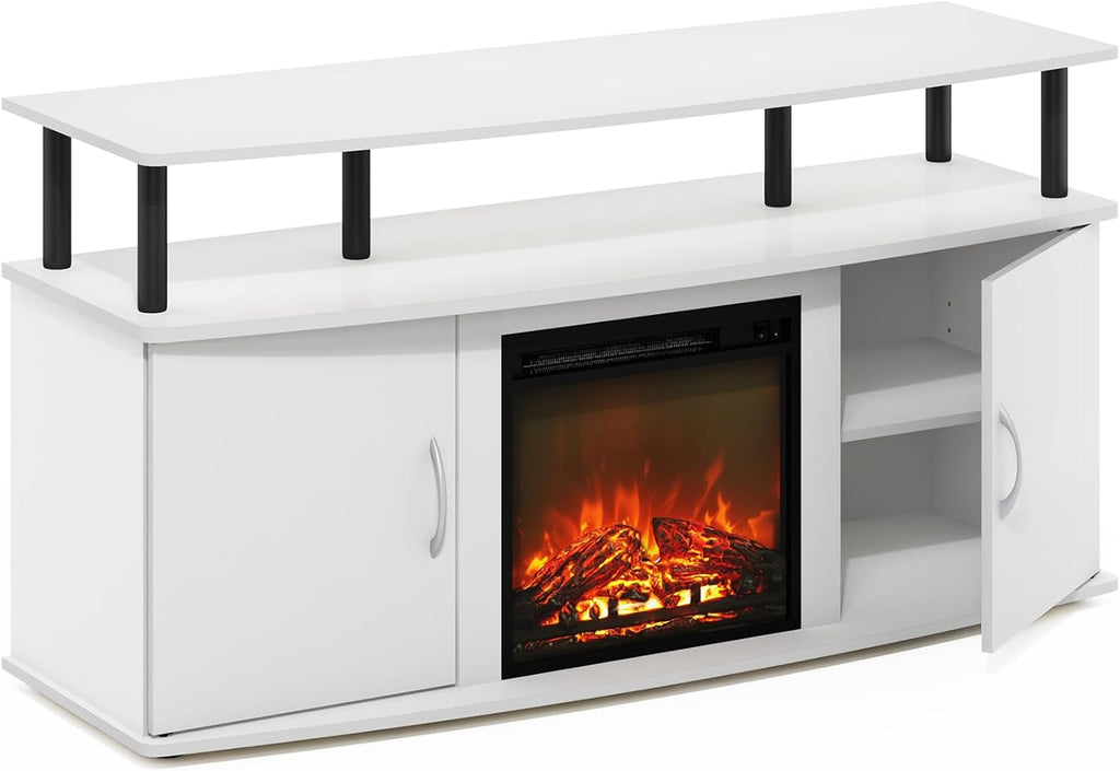 Furinno Jensen Entertainment Center Stand with Fireplace for TV up to 55 Inch, Americano, Corded Electric, Adjustable - Grand Goldman