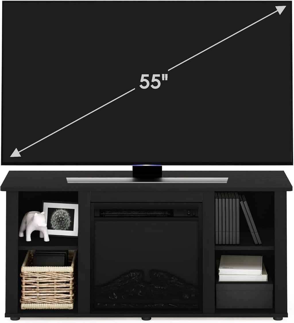 Furinno Jensen Entertainment Center Stand with Fireplace for TV up to 55 Inch, Americano, Corded Electric, Adjustable - Grand Goldman