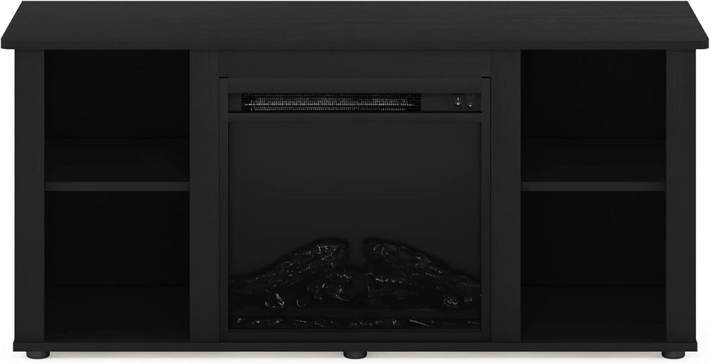 Furinno Jensen Entertainment Center Stand with Fireplace for TV up to 55 Inch, Americano, Corded Electric, Adjustable - Grand Goldman