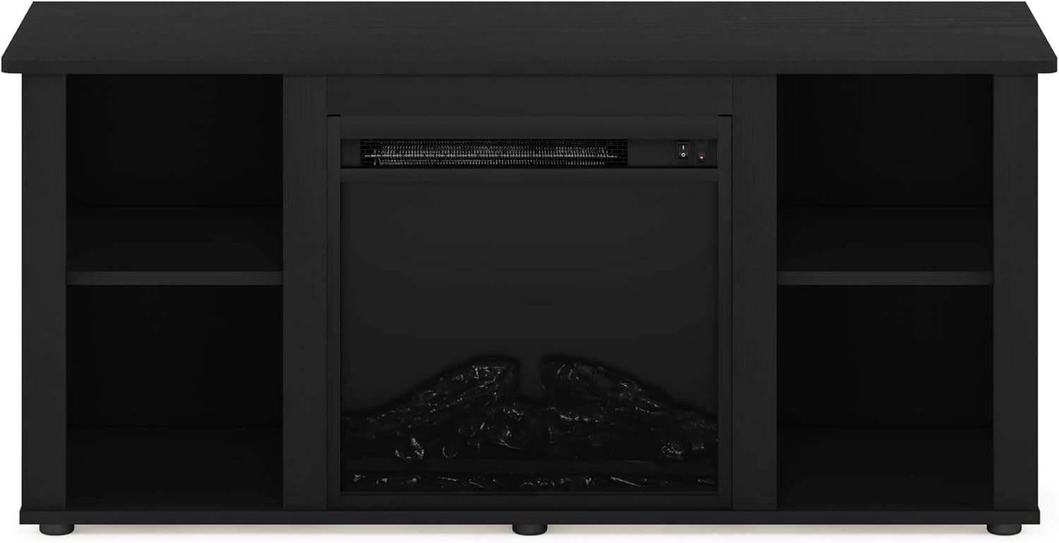 Furinno Jensen Entertainment Center Stand with Fireplace for TV up to 55 Inch, Americano, Corded Electric, Adjustable - Grand Goldman