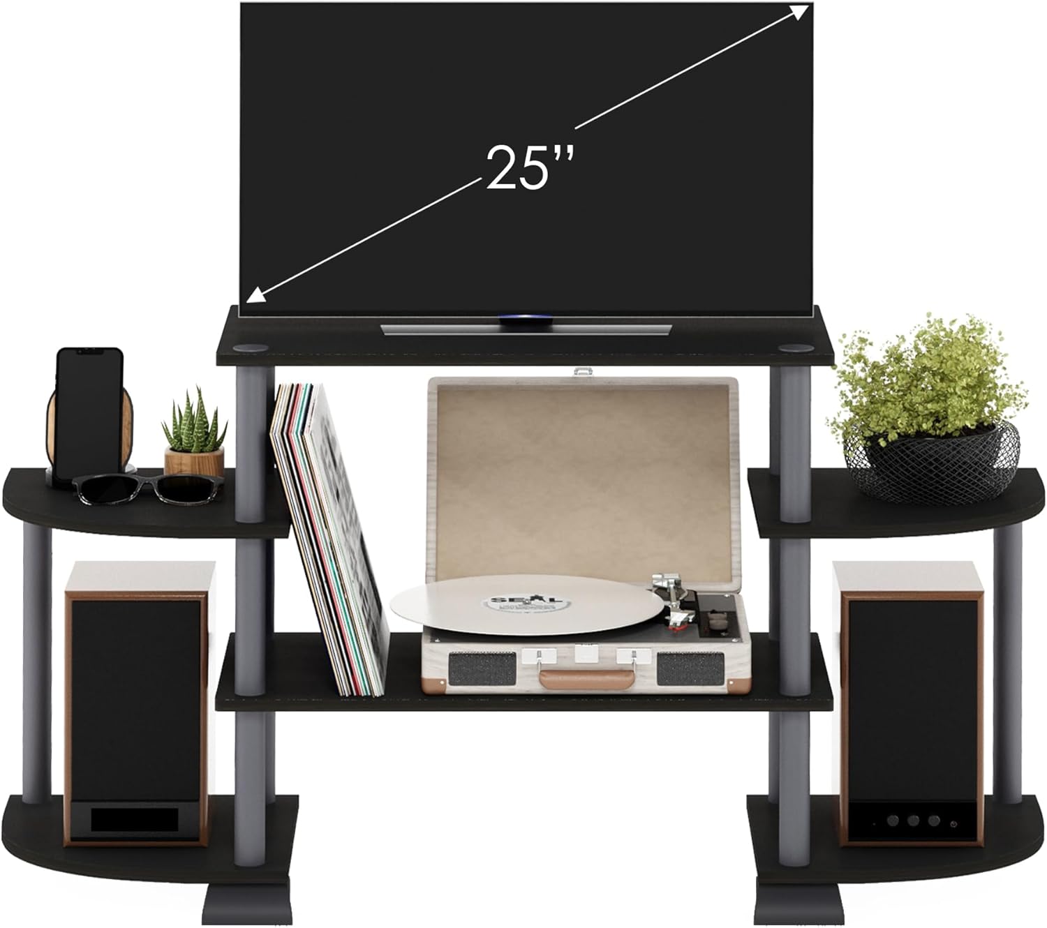 Furinno Turn-S-Tube Wide TV Entertainment Center, Black/Grey - Grand Goldman