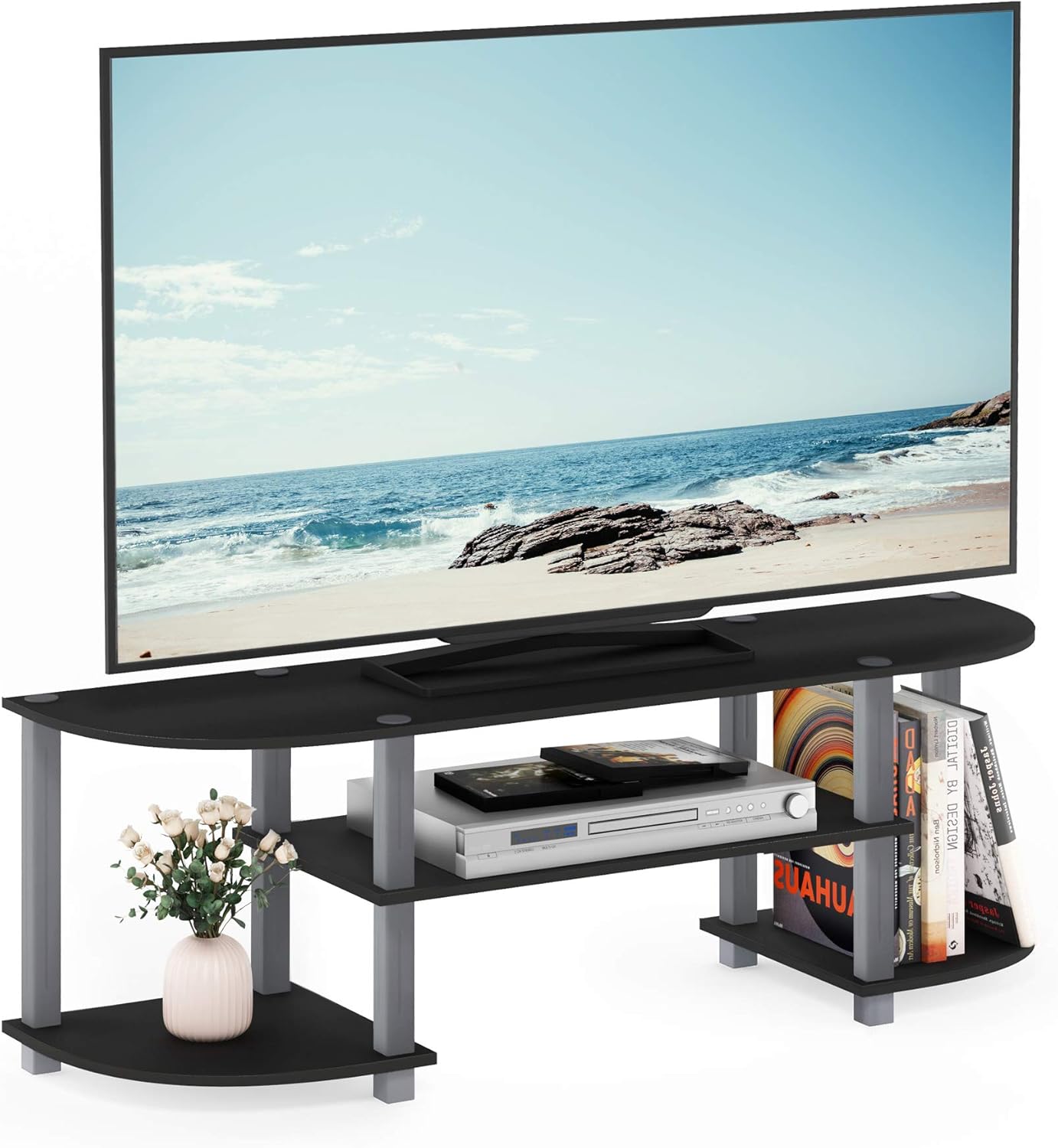 Furinno Turn-S-Tube Wide TV Entertainment Center, Black/Grey - Grand Goldman