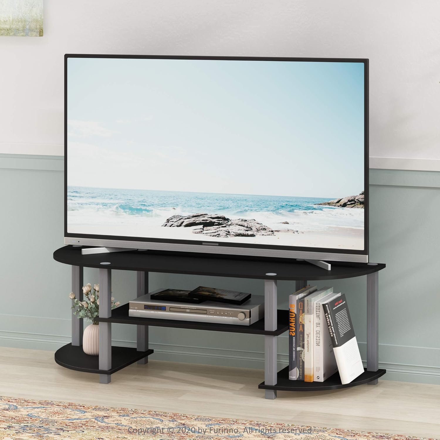 Furinno Turn-S-Tube Wide TV Entertainment Center, Black/Grey - Grand Goldman