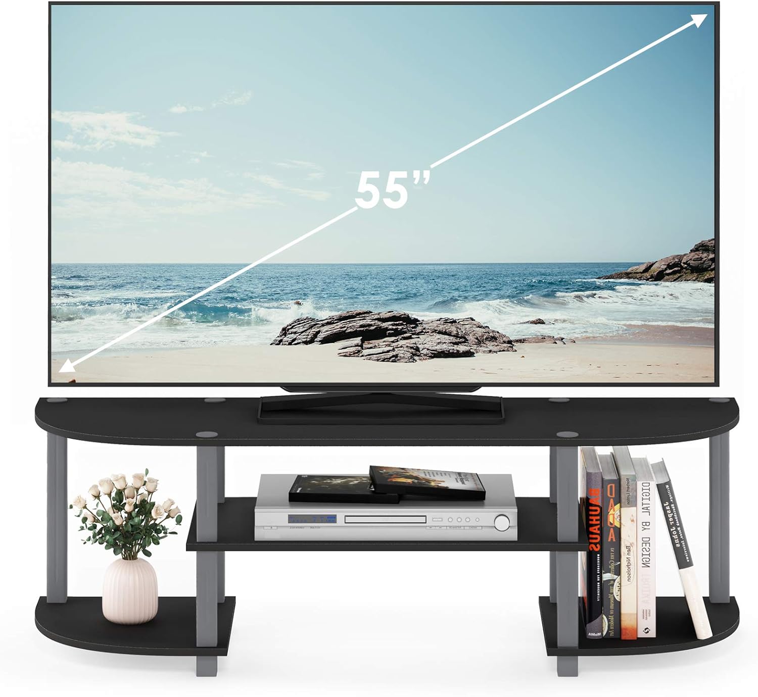 Furinno Turn-S-Tube Wide TV Entertainment Center, Black/Grey - Grand Goldman