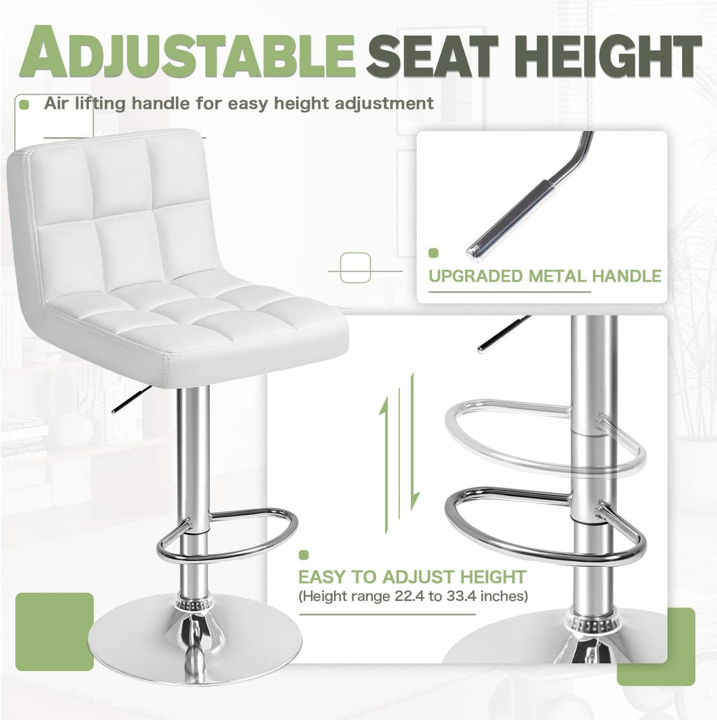 Furmax Bar Stools Modern Pu Leather Swivel Adjustable Hydraulic Bar Stool Square Counter Height Stool Set of 2 (White) - Grand Goldman