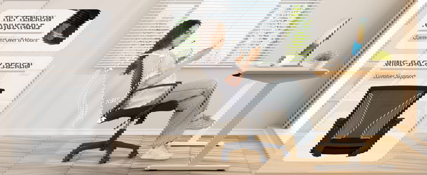 Furmax Office Chair Mid Back Swivel Lumbar Support Desk Chair, Computer Ergonomic Mesh Chair with Armrest (Black) - Grand Goldman