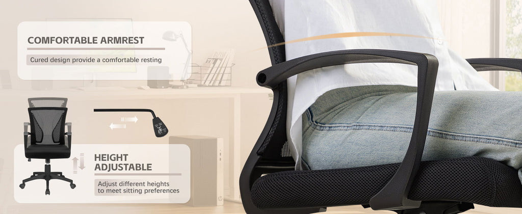 Furmax Office Chair Mid Back Swivel Lumbar Support Desk Chair, Computer Ergonomic Mesh Chair with Armrest (Black) - Grand Goldman