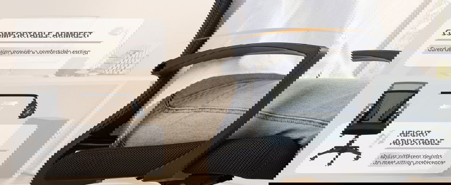 Furmax Office Chair Mid Back Swivel Lumbar Support Desk Chair, Computer Ergonomic Mesh Chair with Armrest (Black) - Grand Goldman