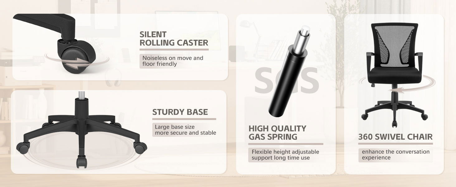 Furmax Office Chair Mid Back Swivel Lumbar Support Desk Chair, Computer Ergonomic Mesh Chair with Armrest (Black) - Grand Goldman