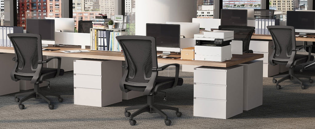 Furmax Office Chair Mid Back Swivel Lumbar Support Desk Chair, Computer Ergonomic Mesh Chair with Armrest (Black) - Grand Goldman