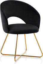 Furniliving Modern Accent Chair Velvet Comfy Lounge Chairs for Bedroom, Upholstered Barrel Vanity Chair with Back, Mid Century Makeup Chair with Gold Legs (Black) - Grand Goldman